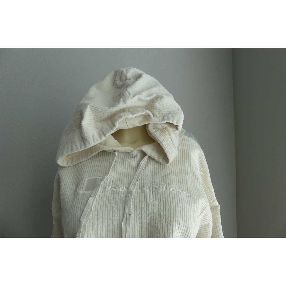Champion Reverse Weave Corduroy Cropped Hoodie Cream XL - Picture 3 of 9